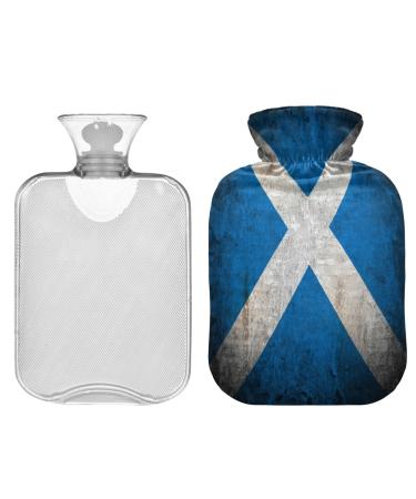 ZZXXB grunge hot water bottle with Scotland flag with fleece cover 1 liter PVC warming bag for neck shoulder pain handfoot warmer and heating capacity and cold therapy
