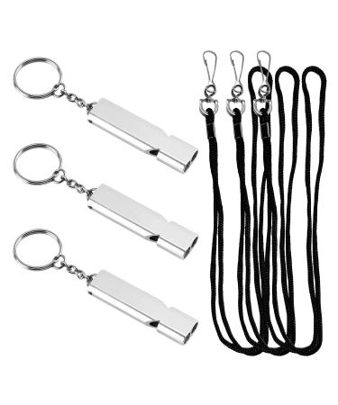 Memofynd 3 pieces of silver pipe with 3 pieces of black rope emergency pipe survival pipe stainless steel pipe survival safety pipe