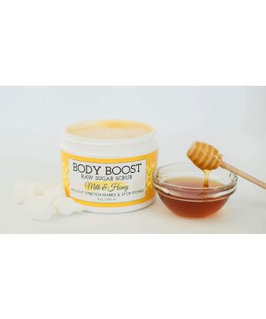 Body Boost Milk & Honey Sugar Scrub 8 oz - For Dry Skin, Stretch Marks, Scars - Pregnancy Safe - Allergen Free - Buy Online on GoSupps.com