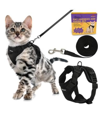 Adjustable Cat Harness and Leash Set for Outdoor Walking Soft Breathable Mesh Cat Harness with Reflective Strips Escape Proof Safe Cat Vest Harness Black (XS)