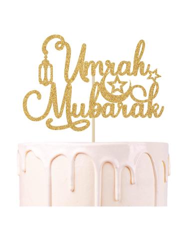 Gold Glitter Umrah Mubarak Cake Topper Happy Eid/Eid Mubarak/Ramadan Mubarak Festival Ramadan Party DecorationsSupplies Gold Umrah Mubarak