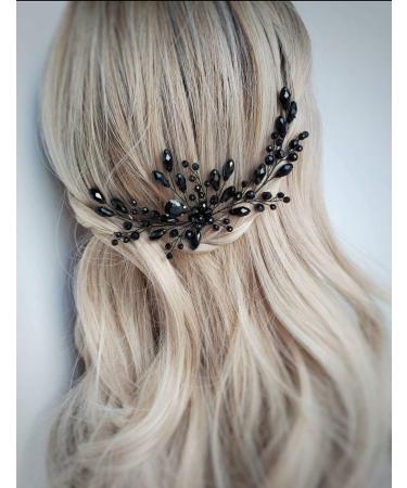 Aimimier Bridal Black Crystal Hair Pins Classical Wedding Back Comb Prom Party Festival Hair Accessories for Women and Girls