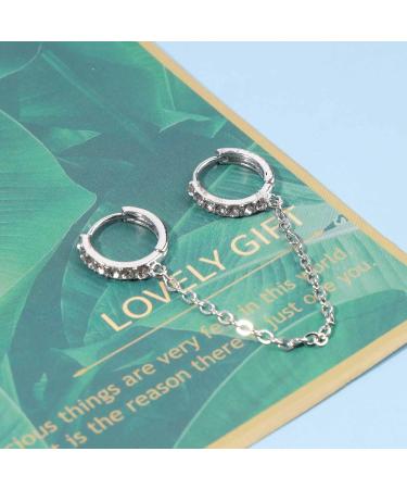 Boho Double Chain Hoop Earrings | Gold & Silver CZ Rhinestone Huggies | Punk Dangle Jewelry for Women & Girls - Buy Online on GoSupps.com