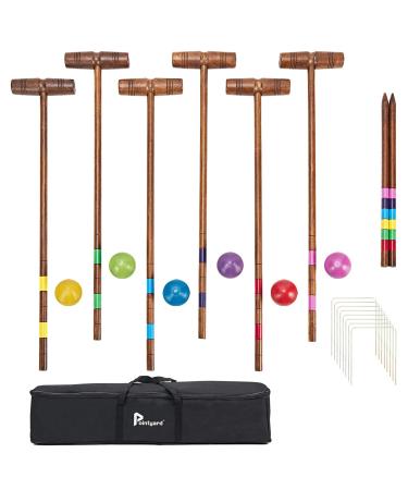 Pointyard 32 Six Player Croquet Set, Regulation Classic Vintage Croquet Set with Wooden Mallets/Colored Ball/Wickets/Stakes for Adults/Teenagers/Family-Perfect for Lawn/Backyard Game/Park