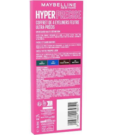  Maybelline Maybelline New-York - Set of 4 Ultra-Precise Eyeliners - Precision Tip - 24H Hold - No Transfer - Hyper Precise Eyeliner - Shades: 701 Matte Onyx 710 Forest Brown 720 Cobalt 730 Emerald - Buy Online on GoSupps.com