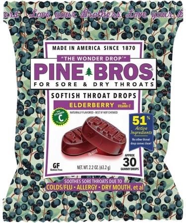Pine Bros. Gummy Sore Throat Softish Drops 30 Count (Approx) (Pack of 1 Elderberry)