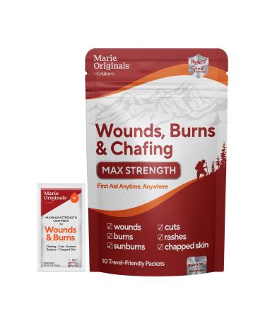 Marie Originals Wounds Burns & Chafing Pouch 10 Packets Max Strength First Aid Anti Chafing Cream for Men and Women with Natural Botanicals for Active Lifestyles Soothes Dry Cracked Skin On-The-Go