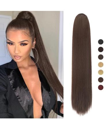 Sofeiyan ponytail hair extension hair extension with cord strain 70cm long straight braid horse tail natural soft hair extension synthetic ponytail extension for women 70cm darkest brown mixed dark