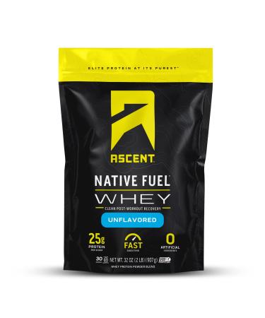 Ascent 100% Whey Protein Powder - Post Workout Whey Protein Isolate  Zero Artificial Flavors & Sweeteners  Gluten Free  5.7g BCAA  2.7g Leucine  Essential Amino Acids  Unflavored 2 lb Unflavored 2 Pound (Pack of 1)