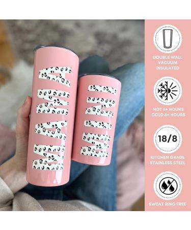 Mama and Mini Insulated Stainless Steel Tumbler Set - Spill Proof with Straw, Dishwasher Safe - Mommy and Me Accessories - 20oz 12oz (Blush Pink Leopard Print) - Buy Online on GoSupps.com
