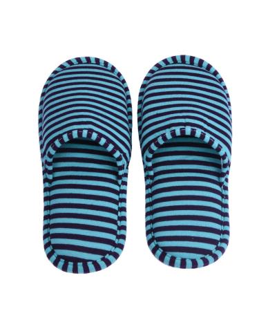 Alomejor 1 pair of foldable travel house shoes portable striped spa house shoes washable non-slip for indoor use made of soft cotton type cyan stripes