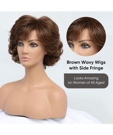 BESTUNG Dark Brown Curly Wavy Ladies Wig with Bangs for Middle-Aged Women - Premium Synthetic Fashion Hair Wig for Women (Dark Brown) - Buy Online on GoSupps.com