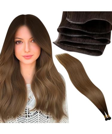 LAAVOO Virgin Human Hair Ombre Extensions - Light Brown to Dark Brown - 25g 40cm Real Hair Tresses for Sew-In | Premium Quality - Buy Online on GoSupps.com