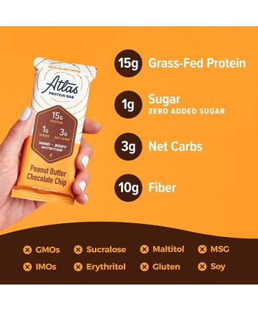 Atlas Mind + Body Keto Protein Bar - Peanut Butter Chocolate Chip (10 Count) | Low Carb, High Fiber, Low Sugar, Organic Ashwagandha Meal Replacement Bar - Buy Online on GoSupps.com