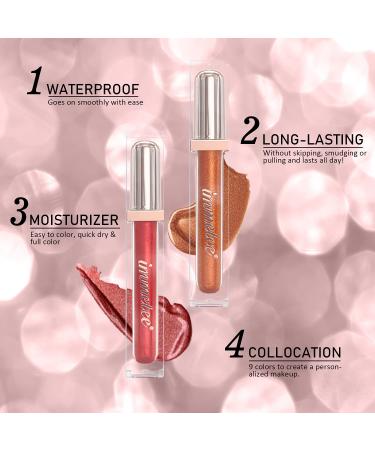 Immetee Glitter Liquid Eyeshadow Set - 9 Colors Shimmer Metallic Eye Shadow Stick Kit | Long Lasting, Waterproof, High Pigmented Eyeliner | Multi-color Set - Buy Online on GoSupps.com
