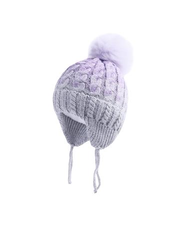 LANGZHEN Toddler Kids Infant Winter Hat Earflap Knit Warm Cap Fleece Lined Beanie for Baby Boys Girls 6-12 Months Grey-Mix
