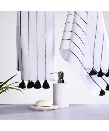 Folkulture Hand Towels for Bathroom, Set of 2 Boho Hand Towel for Bathroom, 100% Cotton Hanging and Decorative Towels for Bathroom with Tassels, 16" x 30" Inches (Hamilton Black and White) Black - Hamilton 16" X 30" (Set of 2 Hand Towels)