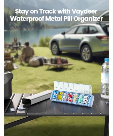 Vaydeer 7 Day Weekly Pill Organizer - Metal Travel Pill Case for Supplements Pills Vitamins & Medication - Large Capacity Gray Pill Box - Buy Online on GoSupps.com