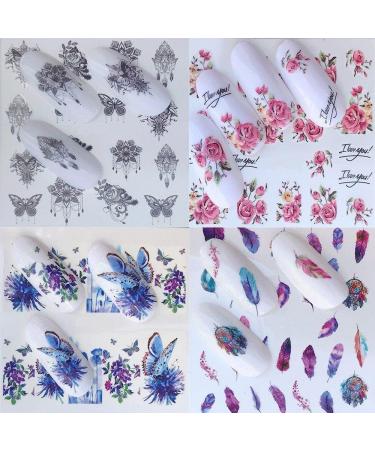 12 Sheets Variety Water Sticker Easy To Use Women Decoration Butterfly-shapeAnd Flowers Bloom Colorful Nail stickers - Buy Online on GoSupps.com