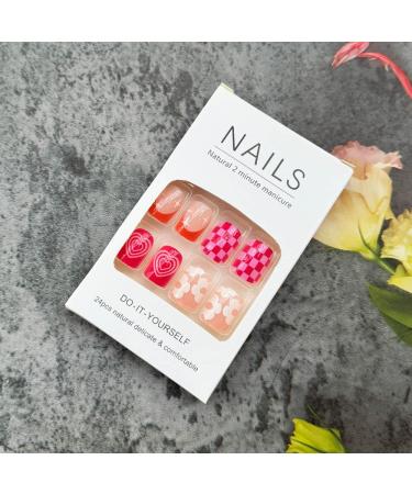 Buy Pink Press On Nails | Rainbow Flower French Tips | 24Pcs Summer Acrylic Stick On Nails for Women & Girls - Buy Online on GoSupps.com