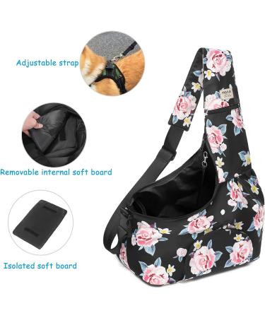 MOSISO Dog Cat Carrier Sling Bag Pet Carrier Curved Zipper Rose Eden Bag Hands Free Adjustable Strap Travel Shoulder Bag with Safety Belt Padded Bottom Support for Small Pets Outdoor Travelling Black - Buy Online on GoSupps.com