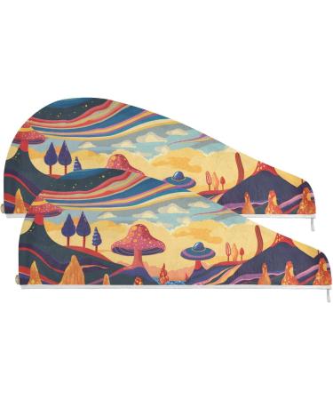 Retro Psychedelic Hair Towel 2 Pack | Super Absorbent Quick Dry Turbans for Women & Girls - Buy Online on GoSupps.com