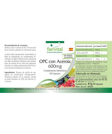 Fairvital | OPC 600mg avec Acerola - VEGAN - Fortement dos - 90 g lules - extrait de p pins de raisin - Buy Online on GoSupps.com