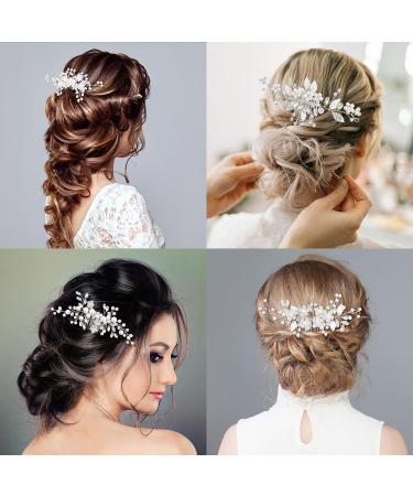 Makone Silver Rhinestone Wedding Hair Clip - Bridal Hair Accessories for Women - Flower Headpiece Barrette for Bride Bridesmaid Girls - Buy Online on GoSupps.com