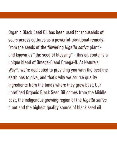 Organic Black Seed Oil - 100% Cold-Pressed, Vegan & Gluten-Free - Nature's Way 8oz - Buy Online on GoSupps.com