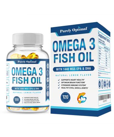 PURELY OPTIMAL Premium Omega 3 Fish Oil Supplement 2400mg - 120 Softgels