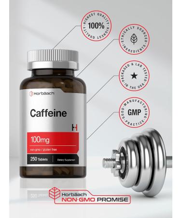 Horbäach Caffeine Pills 100mg - 250 Vegetarian Tablets | Non-GMO Gluten Free Supplement for Energy Boost - Buy Online on GoSupps.com