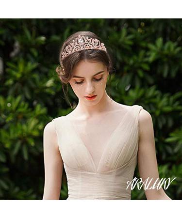 Araluky Rose Gold Tiara for Women & Girls - Jeweled Princess Crown for Wedding, Prom, Birthday - Rhinestone Hair Accessories - Buy Online on GoSupps.com