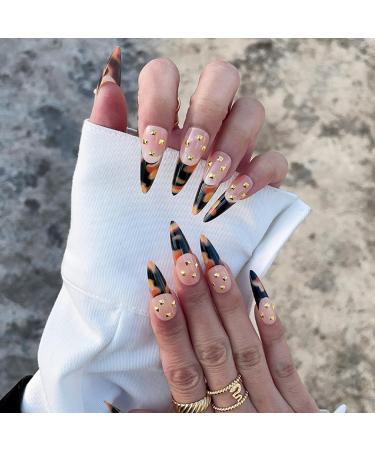 JUSTOTRY 24 Pcs Stiletto Fake Nails with Jewels | Black French Press on Nails | Patterns Cloud Almond Stick on Nails | Extra Long False Nails for Women | Nail Art Glue Included - Buy Online on GoSupps.com