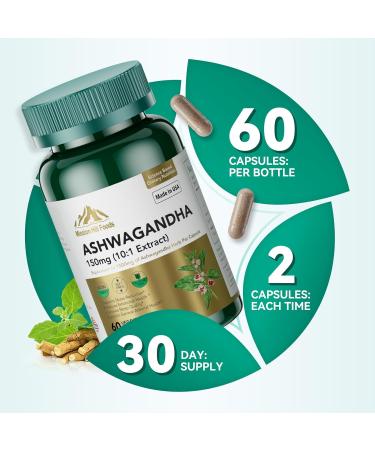 Mission Hill Foods Ashwagandha Supplements with 150 mg of Extract(1500mg Herbs) for Energy Support Occasional Sleeplessness Organic Ashwagandha Capsules for Men & Women - Buy Online on GoSupps.com