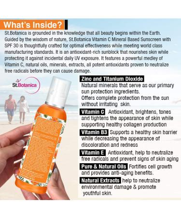 StBotanica Vitamin C Sunscreen SPF 30 PA+++ | Mineral-Based Water-Resistant UVA & UVB Protection - 120ml | International Shipping Available - Buy Online on GoSupps.com