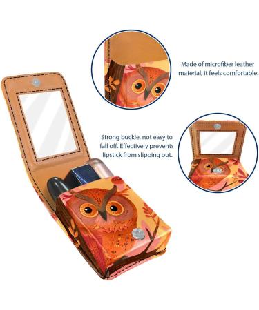 Shop Forest Animal Owl Leather Lipstick Case | Mini Lip Gloss Organizer with Mirror - Ideal for Travel & Storage - Buy Online on GoSupps.com