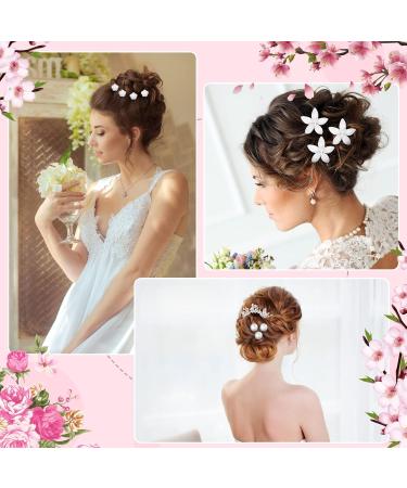 50 Pieces Bridal Wedding Hair Pins White Rose Flower Hair Pins White Flower Rhinestone Hair Pins Faux Pearl Hair Pins Bridal Rhinestone Hair Clips Accessories for Women Girls Silver White - Buy Online on GoSupps.com