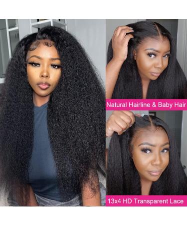 USUCHBEAUTY 24 Inch Kinky Straight Human Hair Wig 180% Density | HD Yaki Straight Glueless Wig for Black Women | Brazilian Virgin Transparent Lace Wig - Pre Plucked 13x4 Human Hair Wig - Buy Online on GoSupps.com