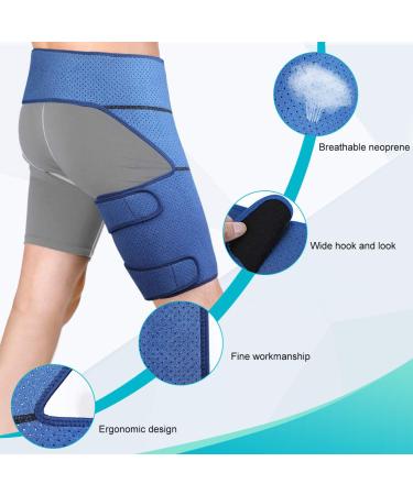 Groin Support Hip Brace for Sciatica Nerve Pain Relief - Compression Wrap for Hamstring, Arthritis, and Muscle Recovery - Navy Blue - Buy Online on GoSupps.com