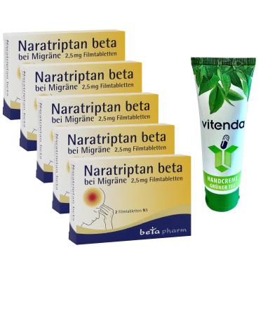NARATRIPTAN beta for migraine 2.5 mg 5x2 film-coated tablets including a hand cream from vitenda