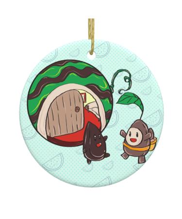 YYHHAOFA Sunflower Seeds Watermelon Seeds Prints Christmas Ceramic Round Pendant Decoration - Festive Hanging Ornament for Stores and Homes -2.9 in