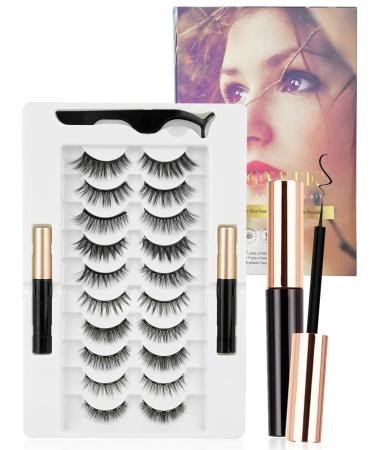 Neialla Magnetic Eyelashes 10 Pairs False Eyelashes Magnetic Natural and 2 Tubes of Magnetic Eyeliner Reusable Waterproof Long Lasting Lightweight Magnetic Lashes with Magnetic Eyeliner Easy to Wear black