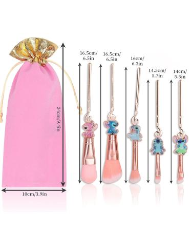HTPARY 5Pcs Stitch Makeup Brush Set - Pink-B Stitch Theme Cosmetic Brushes for Powder, Eyeshadow, Blushes, Lips - Portable and Lovely Gifts for Girls and Women - Buy Online on GoSupps.com