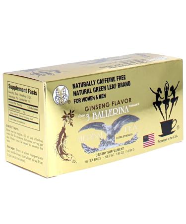 3 Ballerina Ginseng Tea Extra Strength Herbal Tea Bags for Men and Women 18 Count