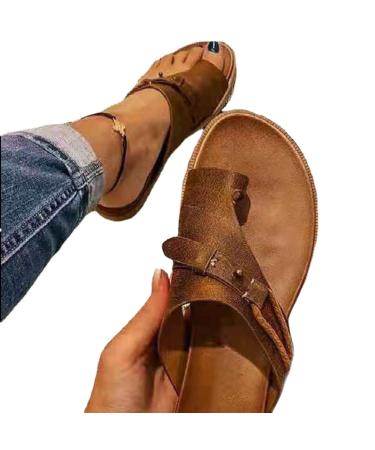 WCXTY Summer Bunion Orthopedic Sandals for Womens Stylish Lightweight Bunion Corrector Slippers Comfort Travel Beach Ring Toe Bunion Flip Flops for Plantar Fasciitis (Color : Brown  Size : 9) 9 Brown