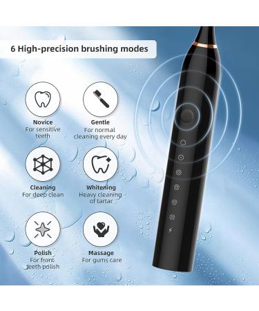 Qhecomce Sonic Electric Toothbrush - USB Rechargeable, 6 Cleaning Modes, IPX7 Waterproof - Black - Buy Online on GoSupps.com