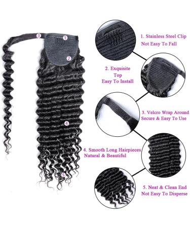 Ponytail Extension Deep Wave Human Hair Ponytail Extension for Black Women Wrap Around Ponytail with Magic Paste Clip In Wave Ponytail Hair Extensions Human Hair Pieces Ponytail Hairpiece for Women 10inches 100g - Buy Online on GoSupps.com