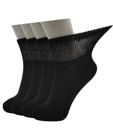 LIN PERFORMANCE Ankle Diabetic Socks for Women and Men Non-Binding Top Cushion Sole Moisture Wicking  4 Pairs (10-13  Black) 4 Pairs of Black Large