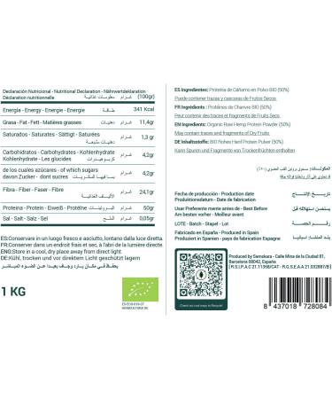 Hemp Protein Powder (50%) | Cold Pressed Raw | EU Origin | Organic Organic | Samskara food for thought (1 kg) - Buy Online on GoSupps.com
