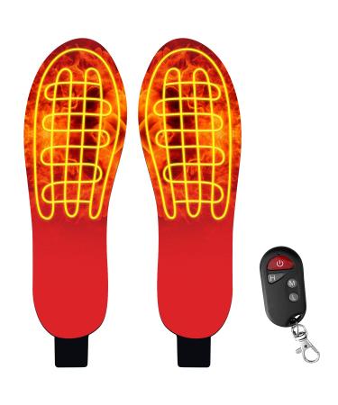 iHEAT Rechargeable Heated Insoles for Women Men Electric Heated Insoles with Remote Control Thermal Insoles Wireless Foot Warmer for Hunting Fishing Hiking Camping (Red) L-Women's 10-13 Men s 8-13